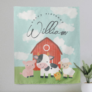 Boys Cute Farm Animal Birthday Backdrop Tapestry