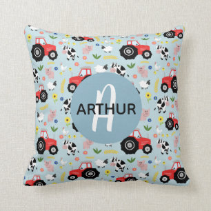 Boys Cute Farm Animal Pattern Monogram Name Kids Cushion