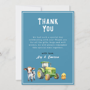 Boys Cute Farm Animals Tractor Baby Shower Thank You Card