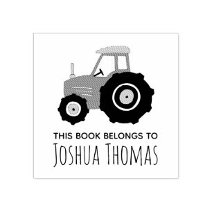 Boys Cute Farm Tractor Kids Bookplate Rubber Stamp