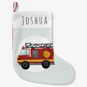 Boys Cute Firefighter Fire Engine Truck Kids Blue Small Christmas Stocking