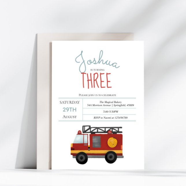 Boys Cute Fireman Fire Engine Toddler Birthday Invitation (Creator Uploaded)