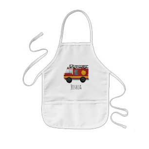 Boys Cute Fireman Fire Engine Truck and Name Kids Apron