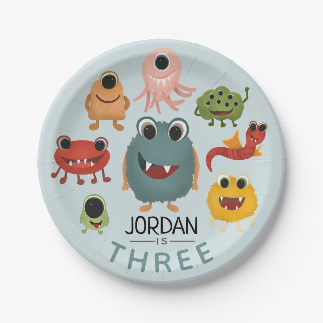 Boys Cute Fun Monster Kids Birthday Party Paper Plate (Front)
