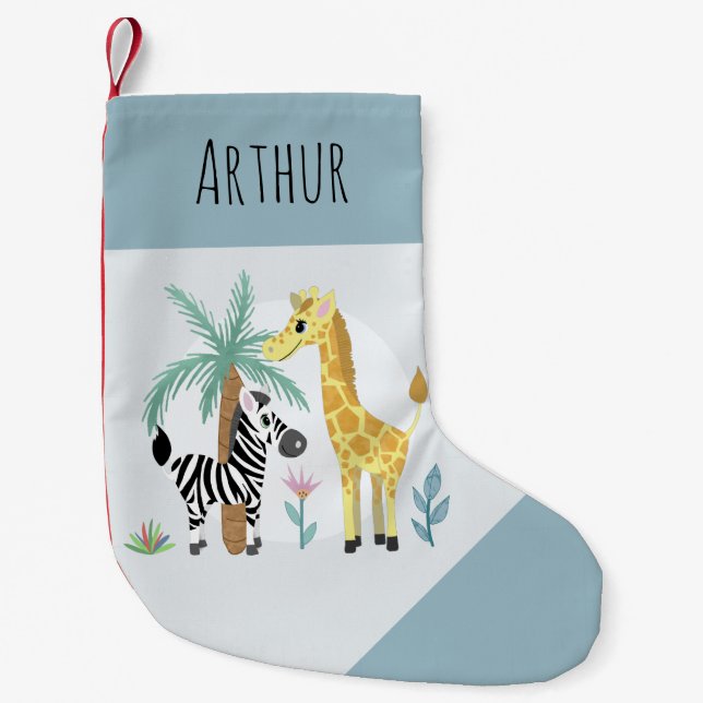 Boys Cute & Fun Safari Animals Jungle Kids Small Christmas Stocking (Front)