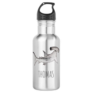 Boys Cute Gray Ocean Kids Hammerhead Shark School 532 Ml Water Bottle