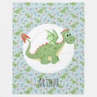 Boys Cute Green Dragon Cartoon Pattern & Name Kids
