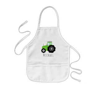 Boys Cute Green Farm Tractor with Name  Kids Apron