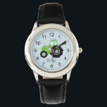 Boys Cute Green Farm Tractor with Name Kids Watch<br><div class="desc">This cute kids' watch features a green tractor cartoon on blue,  with clear numbers,  and can be personalised with your boy's name. Perfect for a farm and tractor-loving kids first watch! Check out our store for other cute designs.</div>