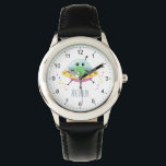 Boys Cute Green Space Alien Cartoon Kids  Watch<br><div class="desc">This cute and modern kids watch features a unique green space alien cartoon in a UFO and can be personalised with your boys name. With clear, easily readable numbers, this 'first' watch is great for kids or toddlers just starting out on learning the time. The perfect bright and colourful space...</div>