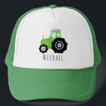 Boys Cute Green Tractor Farm and Name Kids Trucker Hat<br><div class="desc">This cute and modern kids trucker hat design features a green farm tractor cartoon and space for your to add your boys name. The perfect gift for any tractor-loving farmer!</div>