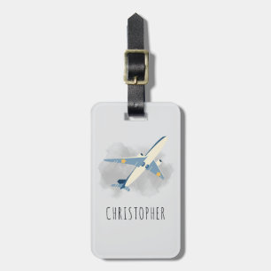 Boys Cute Grey Kids Airplane Travel  Luggage Tag