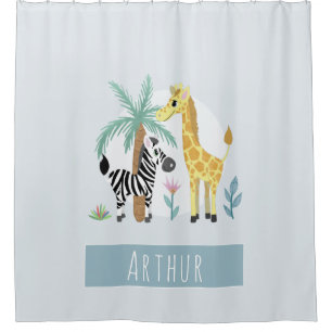 Boys Cute Jungle Safari Animals Zebra Kids Shower Curtain