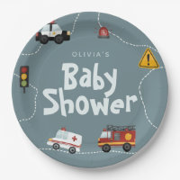 Boys Cute Modern Blue Police Baby Shower