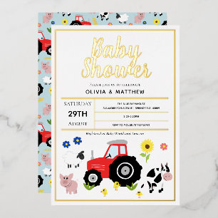 Boys Cute Modern Country Farm Tractor Baby Shower