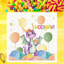 Boys Cute Modern Dragon Kids Birthday Napkin