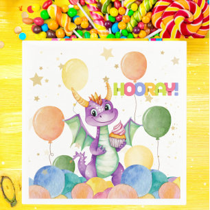Boys Cute Modern Dragon Kids Birthday Napkin