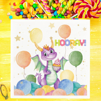 Boys Cute Modern Dragon Kids Birthday Napkin