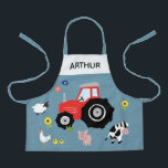 Boys Cute Modern Farm Animal Tractor & Name Kids Apron<br><div class="desc">This cute and modern kids apron design features farm animal cartoons,  with a tractor,  cows,  pigs,  sheep,  chickens and flowers,  and can be personalised with your boys name. The perfect farm-themed gift for your toddler or child.</div>