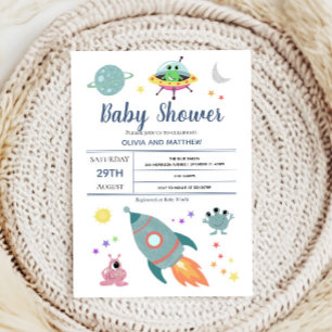 Boys Cute Modern Space Alien Rocket Baby Shower Invitation