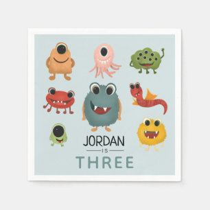 Boys Cute Monster Kids Birthday Party Napkin
