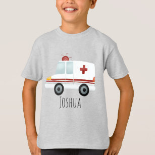 Boys Cute Paramedic Ambulance and Name T-Shirt