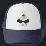 Boys Cute Police Car and Name Kids Trucker Hat<br><div class="desc">This cute and modern kids trucker hat design features a police car and siren cartoon and space for your to add your boy's name. The perfect gift for any little one aspiring to be police officer.</div>