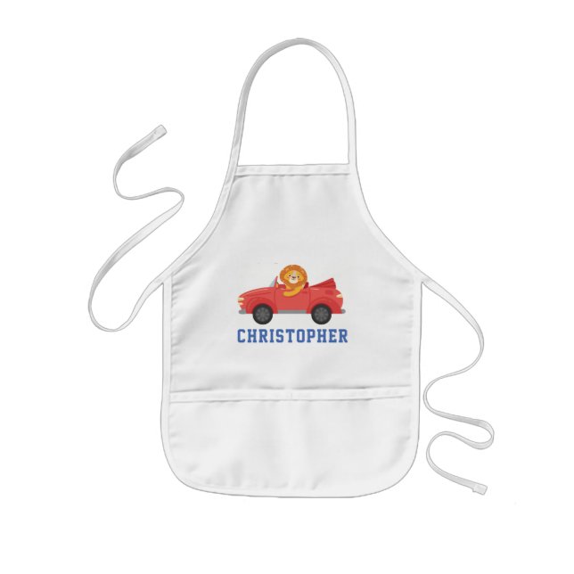 Boys Cute Racing Car Personalised Name Kids Apron (Front)