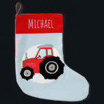 Boys Cute Red Tractor Doodle and Name Small Christmas Stocking<br><div class="desc">This cute design is a part of a collection featuring cute transport doodles for baby and kids apparel and accessories. This Christmas stocking features a hand drawn colourful red farm tractor on pastel blue, and can be personalised with your baby or child's name. Perfect for child or baby this Christmas!...</div>