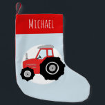 Boys Cute Red Tractor Doodle and Name Small Christmas Stocking<br><div class="desc">This cute design is a part of a collection featuring cute transport doodles for baby and kids apparel and accessories. This Christmas stocking features a hand drawn colourful red farm tractor on pastel blue, and can be personalised with your baby or child's name. Perfect for child or baby this Christmas!...</div>