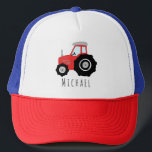 Boys Cute Red Tractor Farm and Name Kids Trucker Hat<br><div class="desc">This cute and modern kids trucker hat design features a red farm tractor cartoon and space for your to add your boys name. The perfect gift for any tractor loving little farmer!</div>