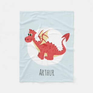 Boys Cute Red Welsh Dragon Cartoon with Name Kids Fleece Blanket