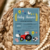 Boys Cute Rustic Country Farm Tractor Baby Shower