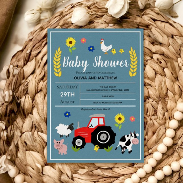 Boys Cute Rustic Country Farm Tractor Baby Shower Invitation (Creator Uploaded)