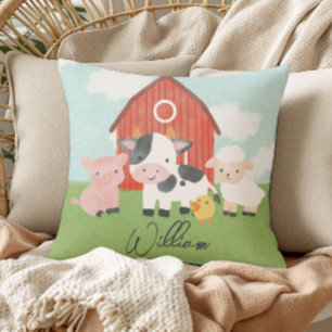 Boys Cute Rustic Farm Animals Kids Cushion