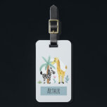 Boys Cute Safari Animals Giraffe Name Kids Luggage Tag<br><div class="desc">This cute and whimsical kids luggage tag features African safari animals, with a giraffe, zebra and elephant, and can be personalised with your boys name and contact details. The perfect jungle themed gift for your baby, toddler or child's first trip. Check out our collection for the matching safari passport case....</div>