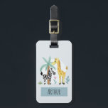 Boys Cute Safari Animals Giraffe Name Kids Luggage Tag<br><div class="desc">This cute and whimsical kids luggage tag features African safari animals, with a giraffe, zebra and elephant, and can be personalised with your boys name and contact details. The perfect jungle themed gift for your baby, toddler or child's first trip. Check out our collection for the matching safari passport case....</div>