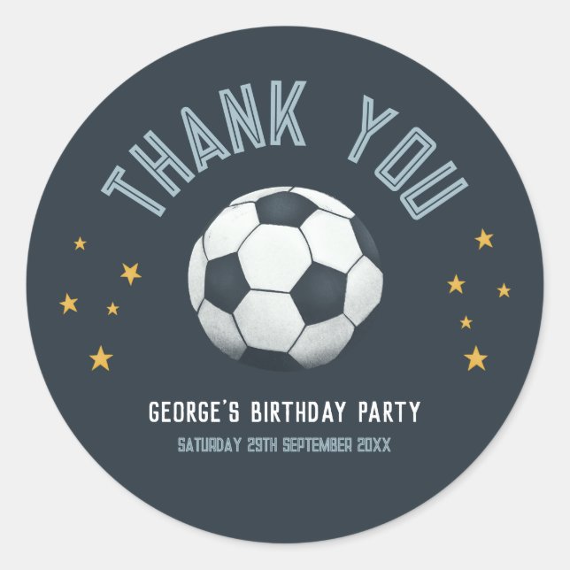Boys Cute Soccer Sports Thank You Kids Birthday Classic Round Sticker (Front)