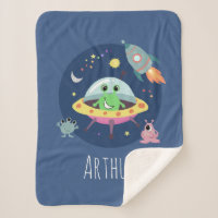 Boys Cute Space Alien Cartoon Rocket & Name Kids