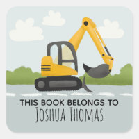 Boys Cute This Book Belongs Digger Kids Bookplate