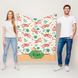 Boys Cute Tiger Wild Jungle Safari Kids Name Fleece Blanket