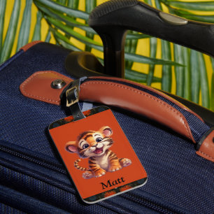 Boy's Cute Tiger With Name Luggage Tag