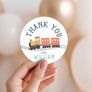 Boys Cute Train Kids Birthday Thank You Favor Classic Round Sticker