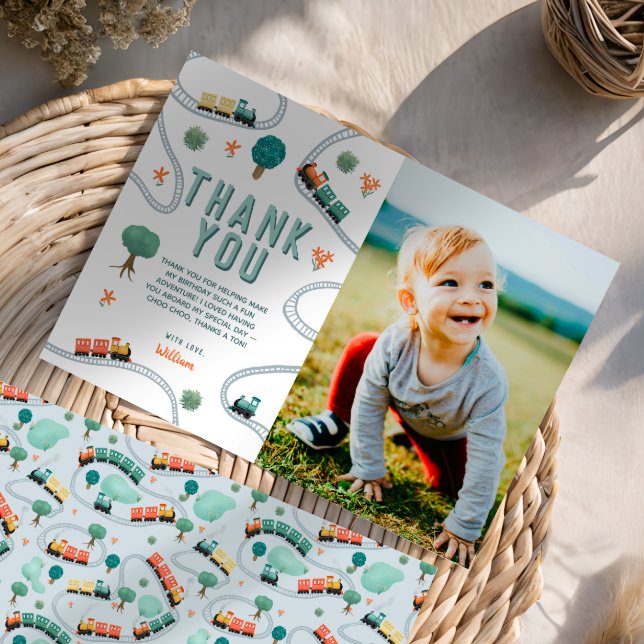 Boys Cute Train Photo Birthday Thank You Card (Creator Uploaded)