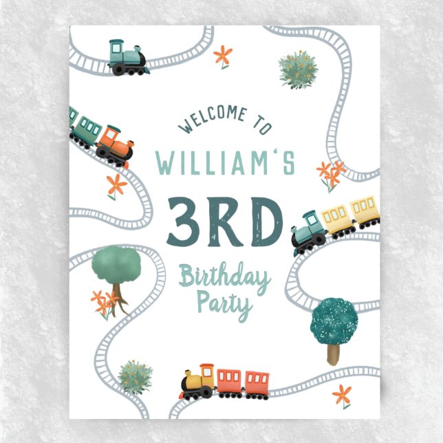 Boys Cute Train Travel Kids Birthday Welcome Sign (Creator Uploaded)