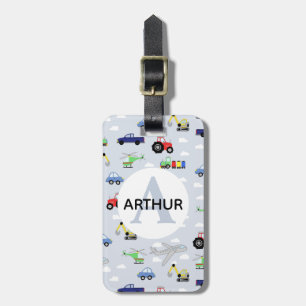 Boys Cute Transport Aeroplane Car Tractor Name Kid Luggage Tag