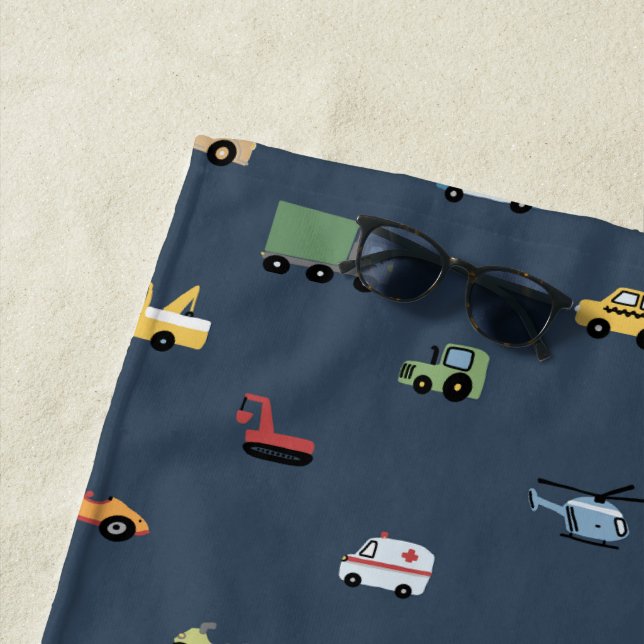 Boys Cute Transport Car Pattern monogram Kids Beach Towel (In Situ)