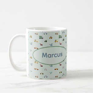 Boys Cute Transport Car Pattern monogram Kids Coffee Mug