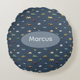 Boys Cute Transport Car Pattern monogram Kids Round Cushion