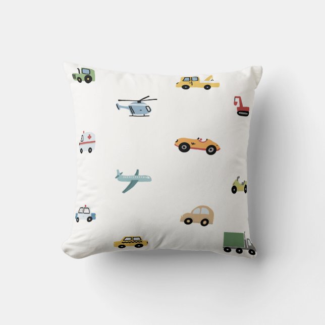 Boys Cute Transport Car Pattern Monogram Name Kids Cushion (Front)